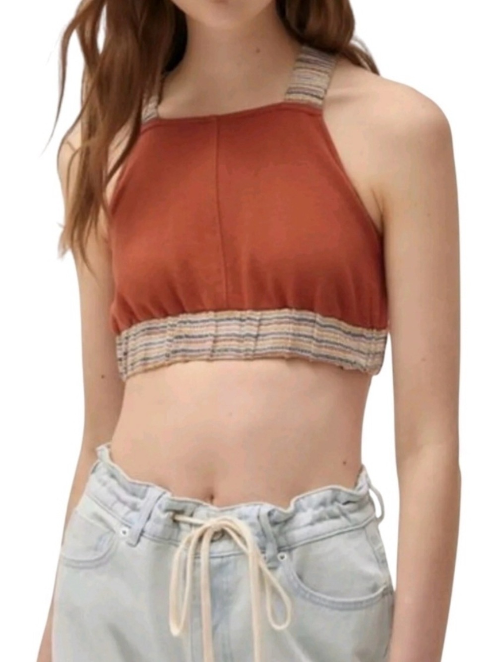 Urban Outfitters Rust Halter Crop Top with Striped Elastic Band